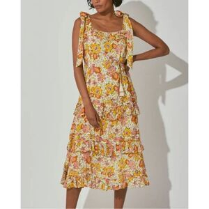 Cleobella Floral Midi Dress in Yellow and Orange